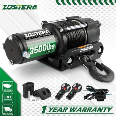 Electric Winch 3500LB Synthetic Rope UTV Winch ATV Boat Wireless Remote 4WD 4×4