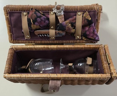 Picnic Time Wine Wicker Basket with 2 Glasses