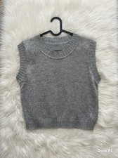 Grey Sparkly Knit Sleeveless Vest Tank Top Ribbed Crew Neck Layering Strechable