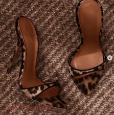 Leopard Print Slippers Women's Shoes High Stiletto Heel Peep Toe Mules Sandals