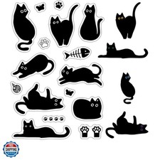 Black Cat Clear Rubber Stamps Fish Bone Cute Kitty Paw Print Reusable Transpa...