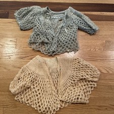 Vintage Lot of 4 Hand Knitted Crocheted Baby Clothes Jackets Shrugs Pink Yellow