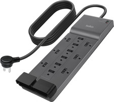 12-Outlet Surge Protector Power Strip W/ 12 AC Outlets  8Ft Flat Plug, Ul-Liste