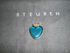 STEUBEN GLASS Aqua Marine Colored Heart Pendant or Charm - Good Condition