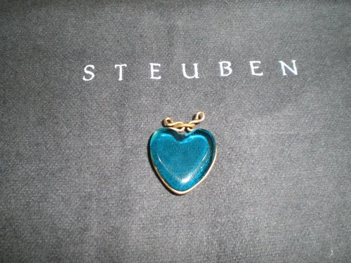 STEUBEN GLASS Aqua Marine Colored Heart Pendant or Charm - Good Condition