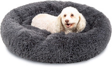 36In Dog Bed Self-Warming Plush Shag Fur Donut Calming Pet Bed Cuddler W/Water-R