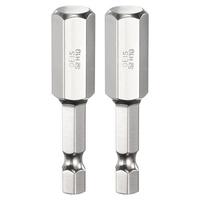 2x H10 Sechskant-Bit 10mm Flach 1/4'' Schaft 50mm Magnet für Schraubenschlüssel