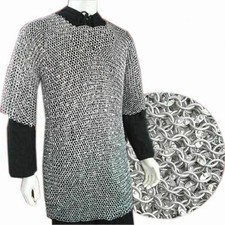 Medieval Chainmail Armor Round Riveted Chain mail Hauberk LARP Reenactment SCA