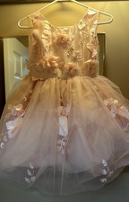 Girls Size 10 Blush Pink Floral Applique Tulle Party Dress w/ Satin Bow