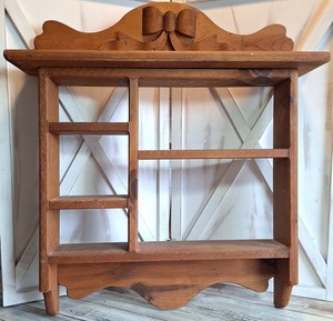 Large VTG Wooden Shelf w/Bow Applique 5 Cubby Shelves 1 Long Top Shelf 27Hx24.5W
