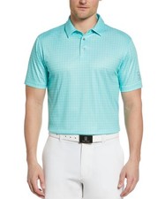 PGA TOUR Men's Check Print Short Sleeve Golf Polo Shirt Cockatoo Blue NWT