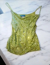Monsoon vintage 90s green Silk sequins Rare Occasion cami top size 10/12
