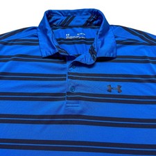 Under Armour Polo Shirt Mens XL Blue Stripe HeatGear Golf Performance Casual