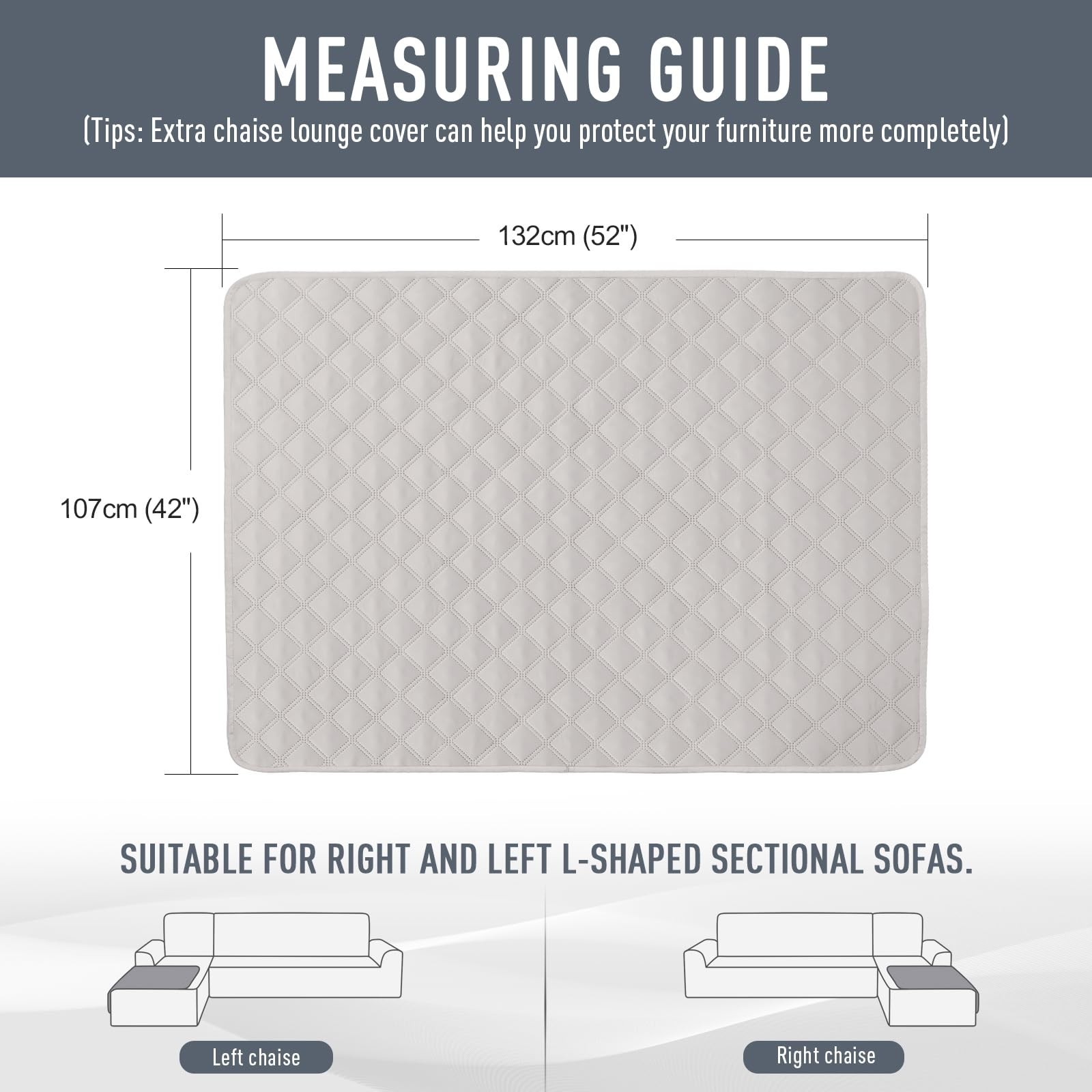 100% Waterproof Reversible Chaise Couch Cover for L Sectional U Shape Ottoman... thumbnail 6