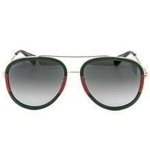GUCCI 57MM Aviator Green Red Unisex Sunglasses with Light Grey Lens GG0062S 003