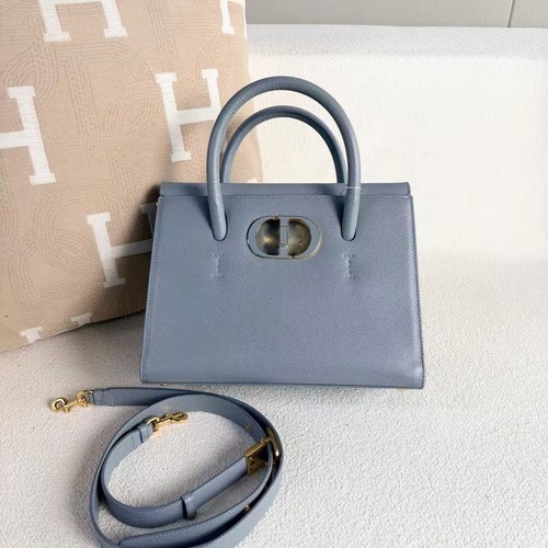Authentic Dior 30 Montaigne Medium Bag Blue Grained Calfskin Gold Hardware