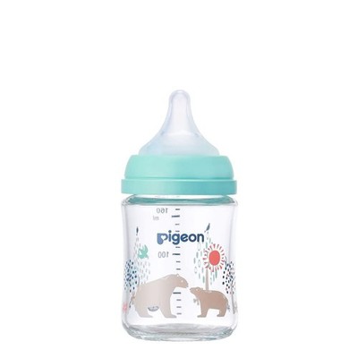 Pigeon Glass Baby Bottle 160ml Bear with SS Nipple Round Hole 0m+