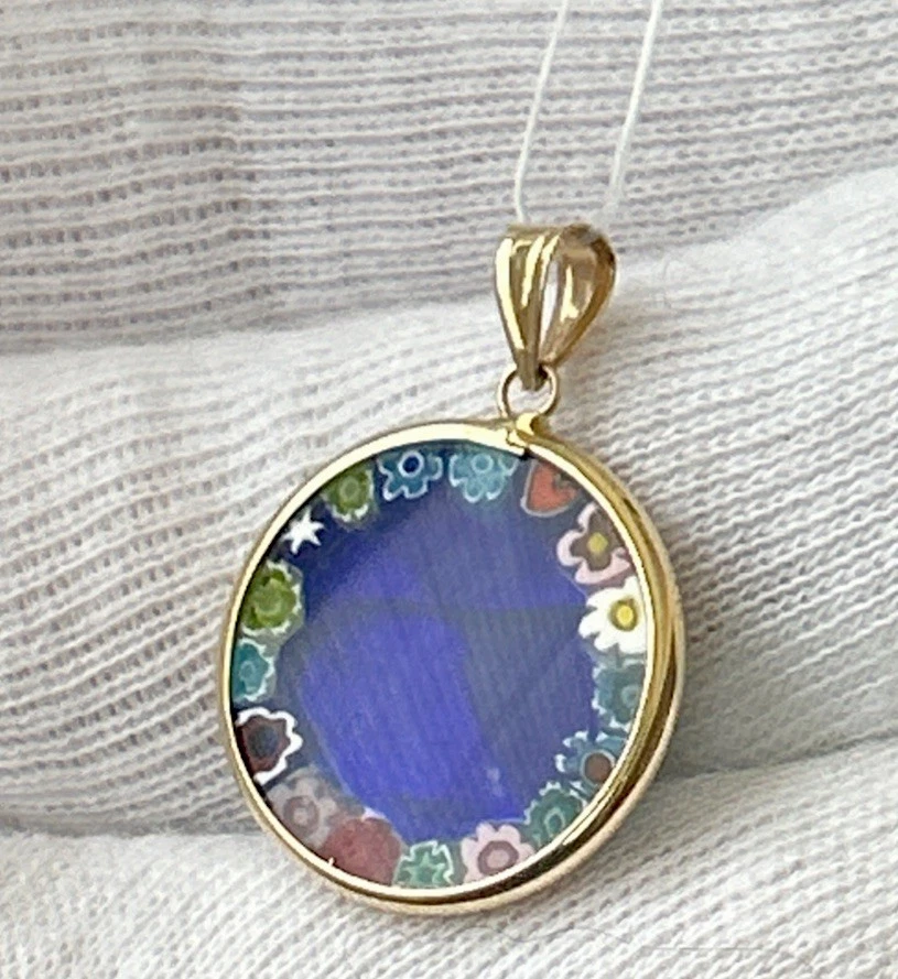 Colgante de ángel floral de cristal de Murano con marco de oro amarillo macizo de 14K con signo de colección G2U Foto 4 de 4