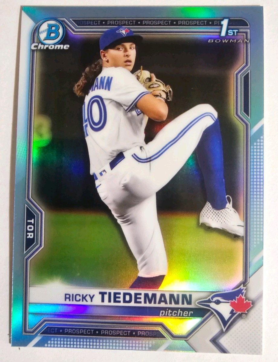 Ricky Tiedemann 2021 1st Bowman Draft Chrome Sky Blue Refractor Blue Jays