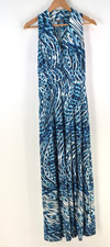 Jacqui E dress womens size XS blue geometric maxi sleeveless VNeck 126970