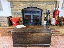 Old Antique Pine Chest, Vintage Wooden Storage Trunk, Blanket Box, Coffee Table.