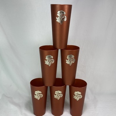 Vintage NASCO 70s MCM Gold Mushrooms Plastic Cup Set of 6 Rust Orange Tumblers