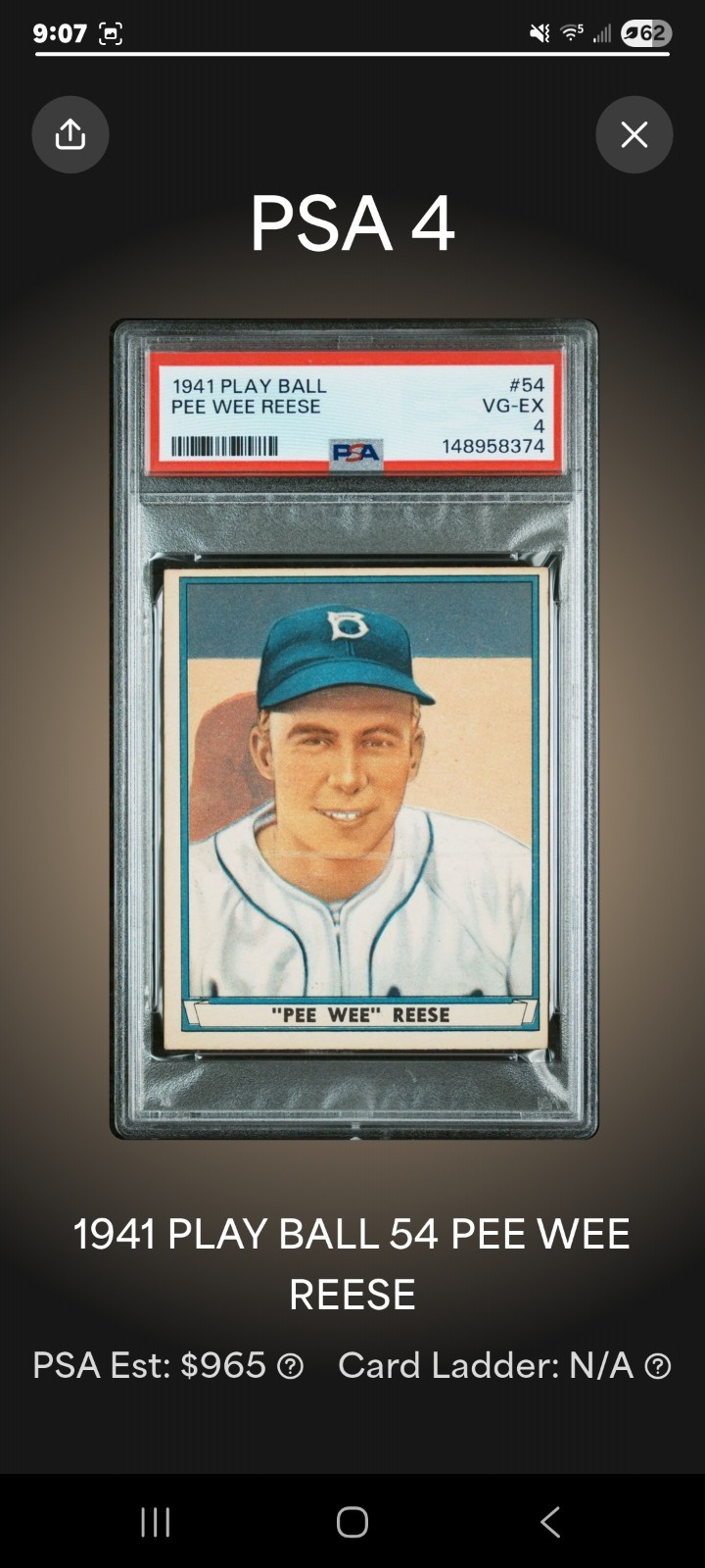 1941 Playball Pee Wee Reese PSA 4