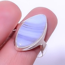 Namibian Blue Lace Agate 925 Sterling Silver Solitaire Ring s.9 R761-17