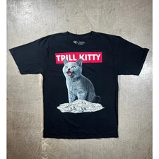 A-Lab Trill Kitty T-Shirt Cat Money Meme Streetwear Black Large