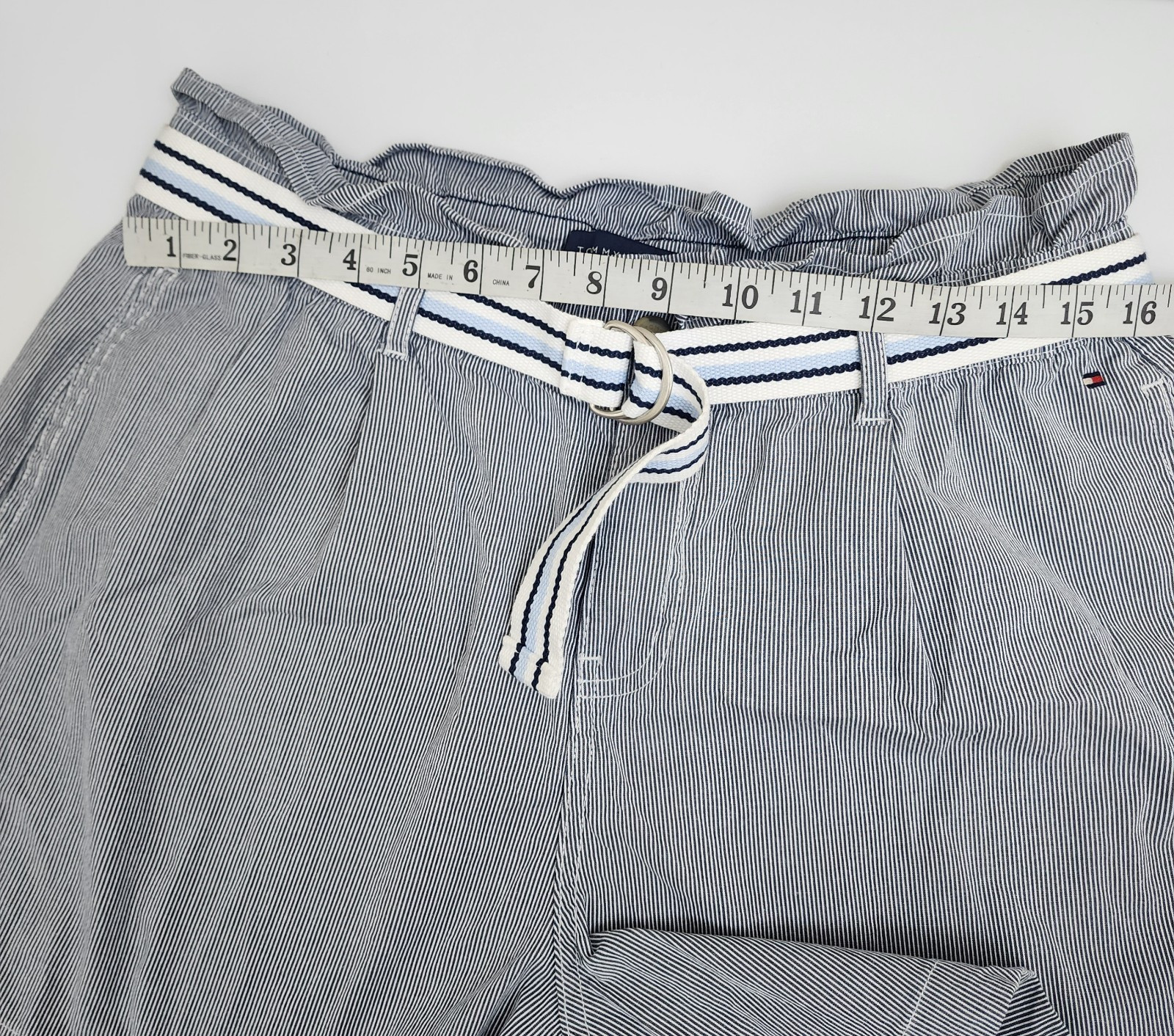 Tommy Hilfiger Sz 10 Blue And White Striped Shorts W/Belt Strechy Waist thumbnail 7