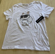 Image of Karl Lagerfeld women’s white embellished T-shirt Large BNWT