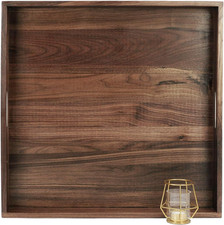 22 X 22 Inches Large Square Black Walnut Wood Ottoman Tray with Handles, Serve T