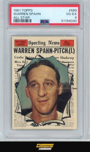 1961 Topps WARREN SPAHN All Star #589 BRAVES VINTAGE HOF PSA 4 VG-EX O101