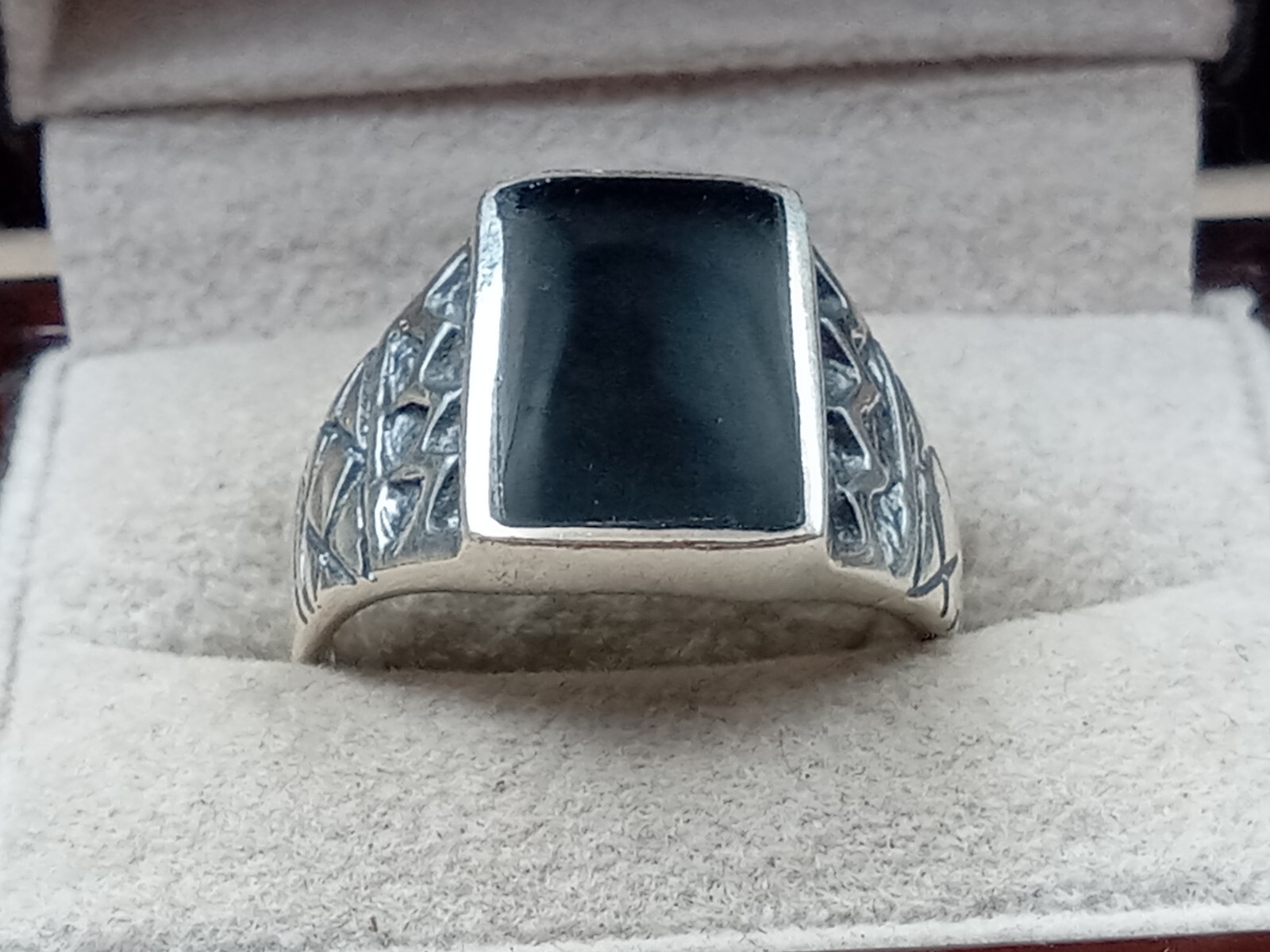 Sterling Silver Men's Ring w. Rectangular Black O… - image 2