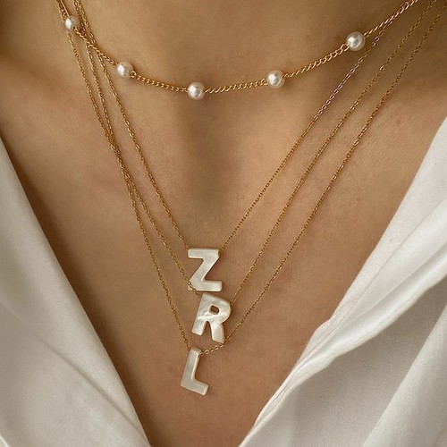 Natural Sea Shell Letter Necklace Thin 