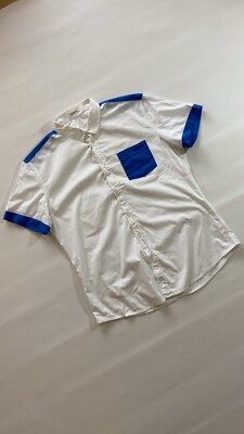 Dirk bikkembergs blue patch short sleeve white shirt