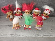Lot of 8 Vtg Russ Christmas Troll Dolls Angel Mr And Mrs Claus Reindeer