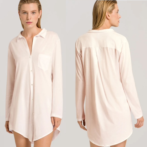 HANRO SWITZERLAND S Crystal Pink Cotton Deluxe Knit Long Sleeve Sleep Shirt