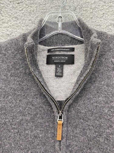 Nordstrom Men's Shop Gray 100% Cashmere 1/4 Zip Pullover Sweater Large Men - Picture 5 of 9