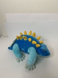 Vintage Dinosaur 13” Plush Stuffed Toy Thaddeus Special Effects Blue Yellow FLAW