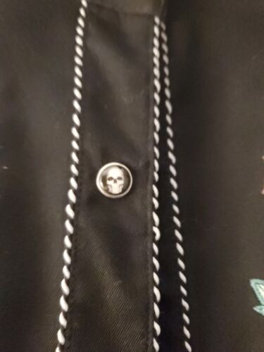 Scully Shirt Pearl Snap Skull Roses Cowboy Medium Vintage Gene KISS Rockabilly - Picture 4 of 13