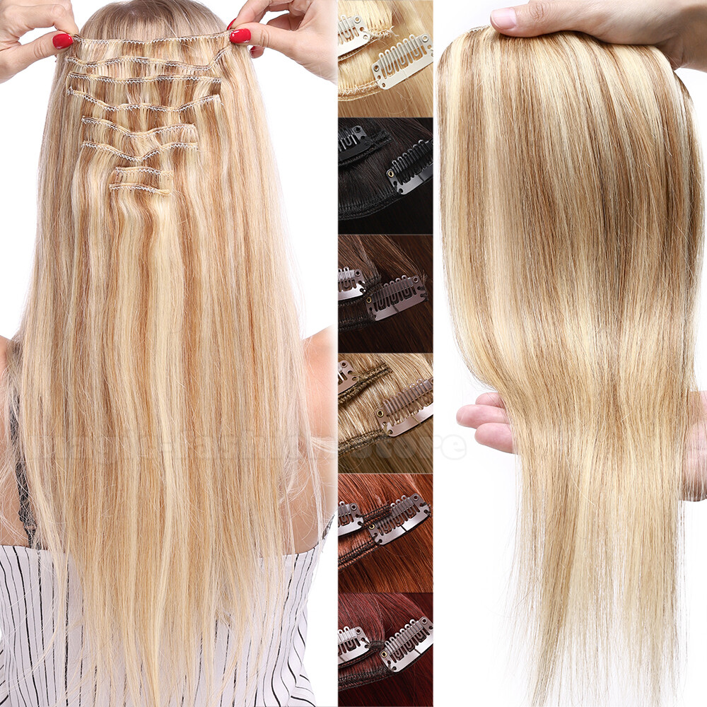 CLEARANCE Clip In 100% Real Remy Human Hair Extensions Balayage Full Head  Ombre