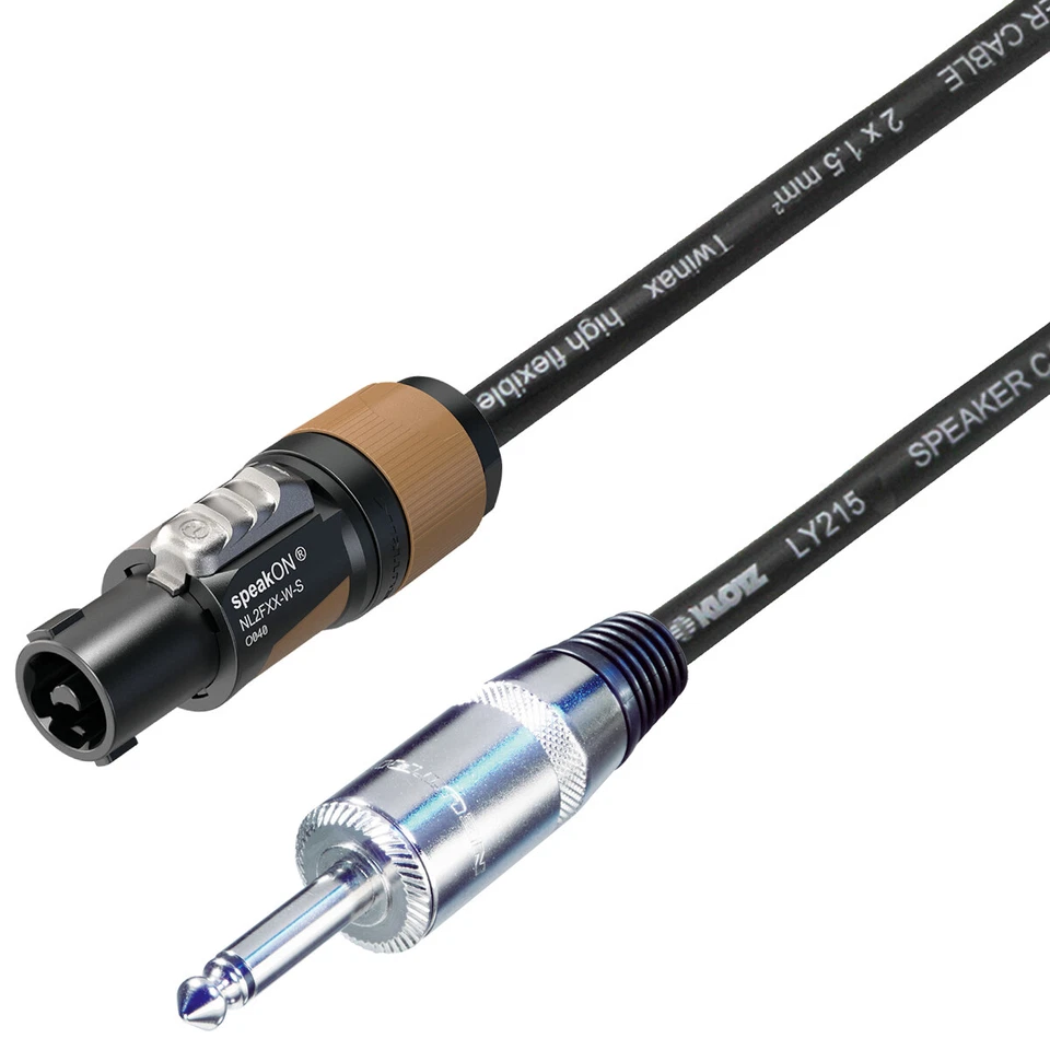 HQ Speakon to 1/4" Jack Speaker Lead Neutrik NL2FXX-W-S 2 1.5mm 2 Core Cable