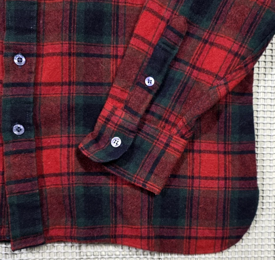Vtg 60s Arrow Wool Red Buffolo Plaid Flannel Button Up Shirt Nylon Lined trim L - Image 4 of 4