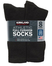 Kirkland Signature Men's Athletic Socks 8-Pair BLACK Fits Shoe Size 8-12