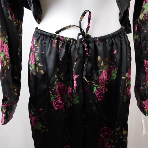 Croft & Barrow Satin Notch Collar Floral Pajama Set - Black, Medium #8699 - Picture 4 of 8