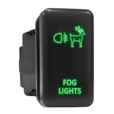 FOG LIGHTS - Green Backlit Tall Push In Switch  1.54"x 0.83" (Fit: Toyota)