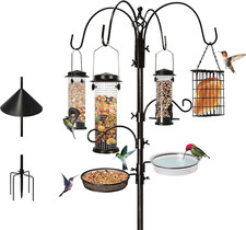 6-Hook Bird Feeding Station, Steel Multi-Feeder Kit Stand for Attracting Wild Bi