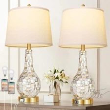 Set Of2 Gold Shell Pearl Tile Table Lamp Modern Coastal Style Bedside Table Lamp