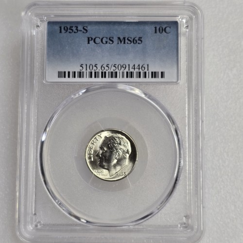 1953-S Roosevelt Silver Dime Uncirculated Lot MS65 Uncirculated 10c Coin Lot - 第 1/11 張圖片